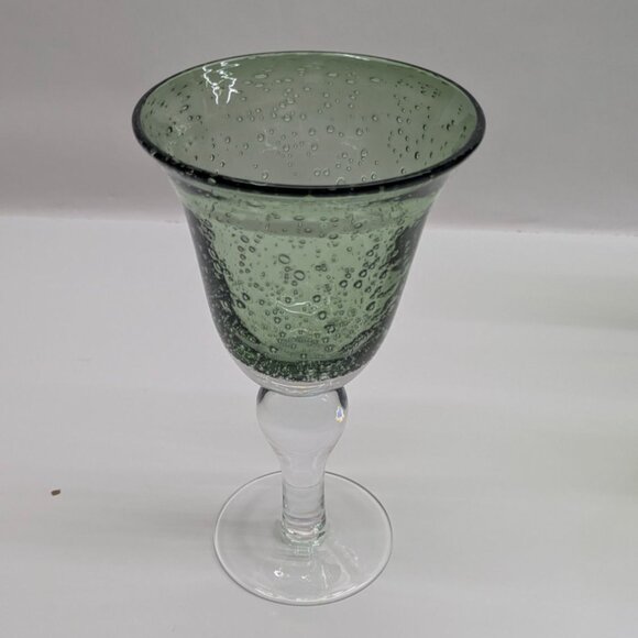 Artland Green Glass Handblown Goblet Bubble Design - Picture 3 of 11
